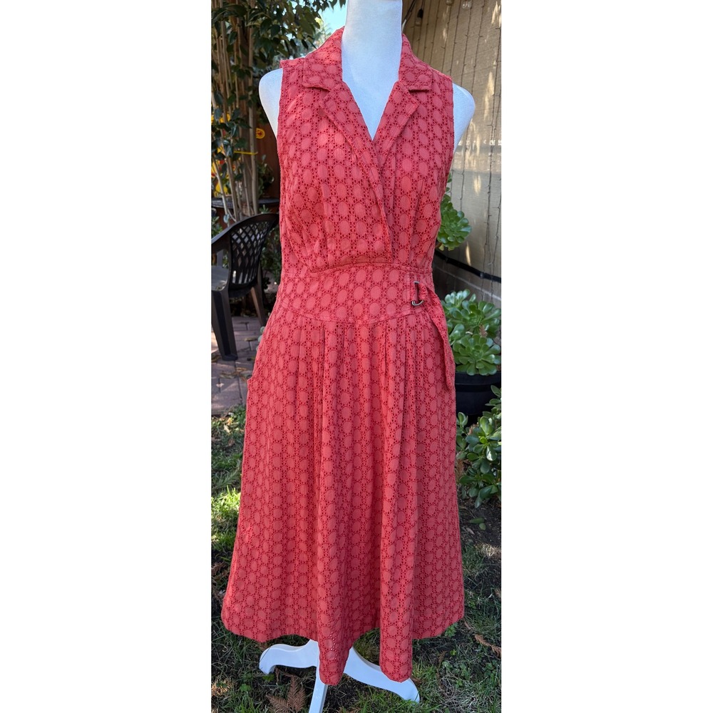 Anthropologie Elm Collared Eyelet Midi Dress Coral Size 8